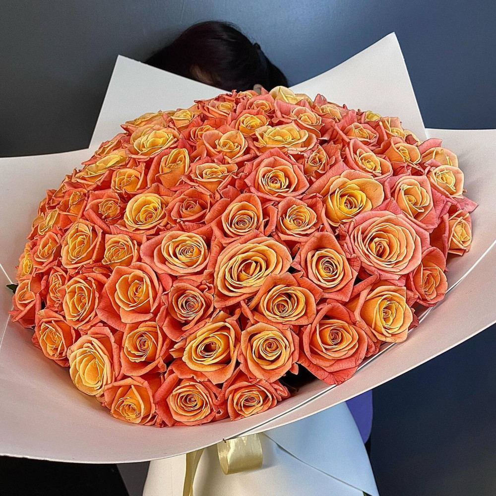 Букет цветов «101 персиковая роза» - фото 4