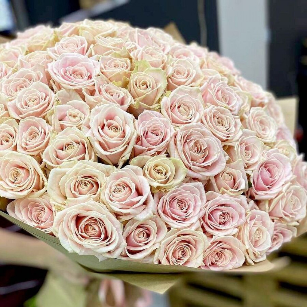 Букет цветов «101 бело-розовая роза» - фото 2