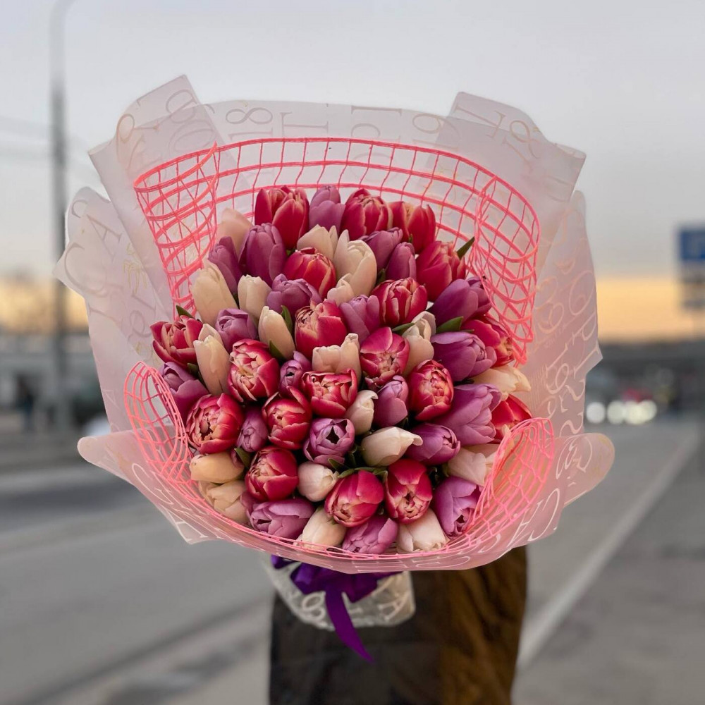 Букет цветов «Букет из 51 тюльпана МИКС» - фото 2