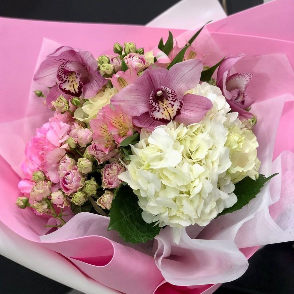 Букет цветов «Букет из гортензии и орхидеи» - фото 2