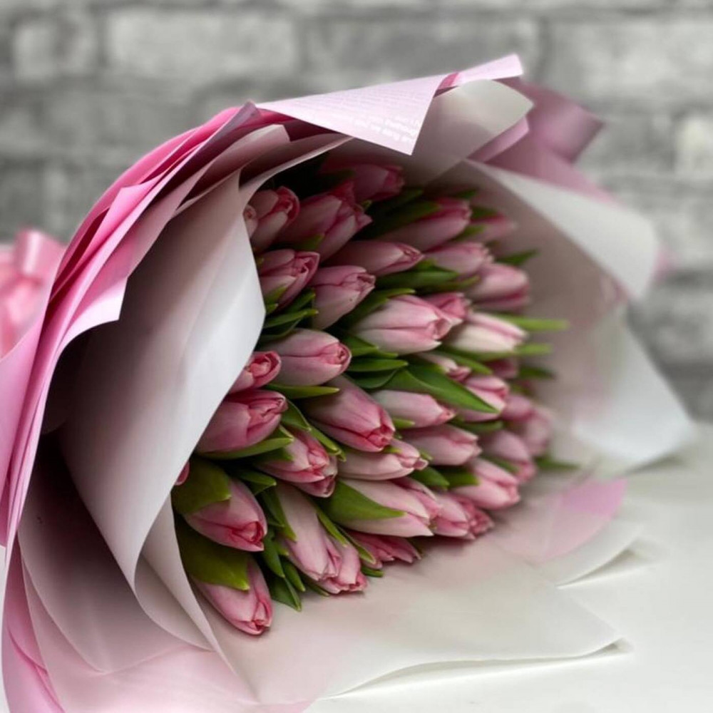 Букет цветов «Букет из 35 нежно-розовых тюльпанов» - фото 3