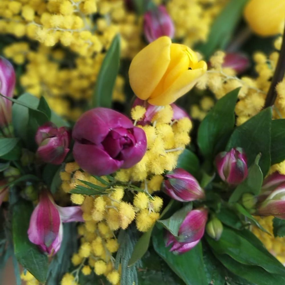 Букет цветов «Композиция из тюльпанов и мимозы» - фото 2