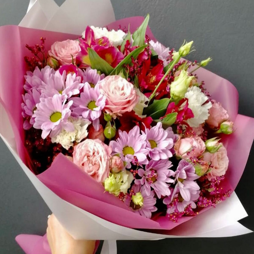 Букет цветов «Букет из хризантемы, альстромерии и роз» - фото 2