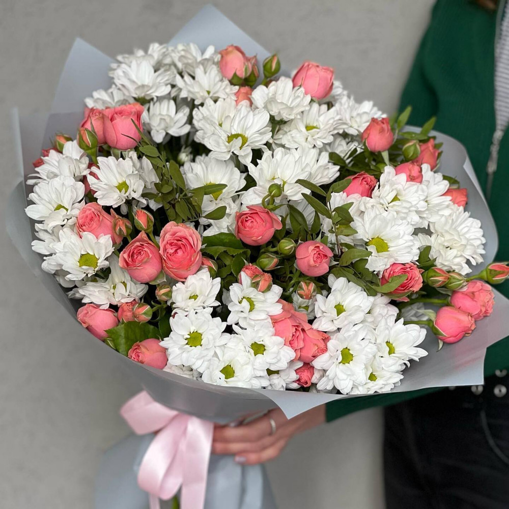 Букет цветов «Букет из кустовых роз и хризантем» - фото 3
