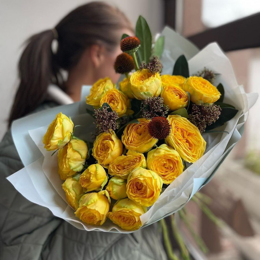 Букет цветов «Желтые пионовидные розы» - фото 3